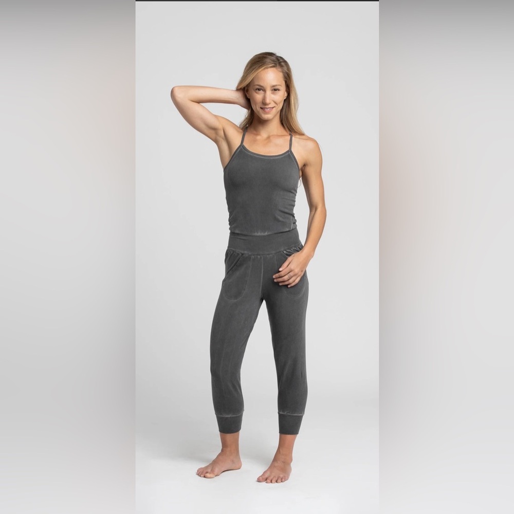 Ripple Yoga Stonewash Cotton Jumpsuit Dark Gray Small $210 Retail